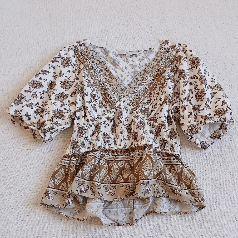 loft ♡ puff sleeve paisley floral boho spring large cottagecore peasant vintage